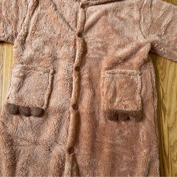 NWOT Cozy Brown Bear Hoodie Robe with Orange Accents - Picture 6 of 12